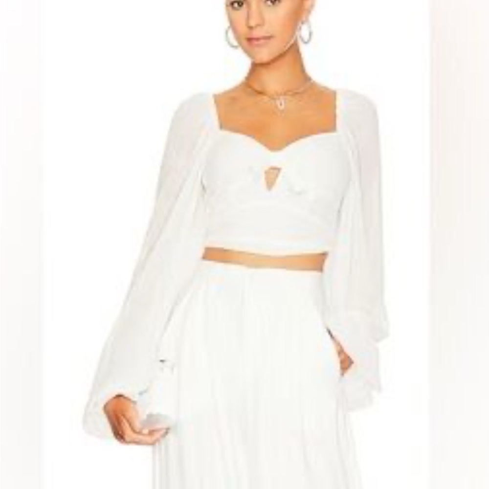 NWT For Love and Lemons Crop Top Tie Front White Small